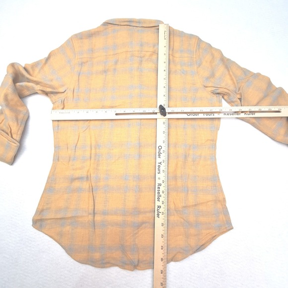 Wildfang Shirt Womens XS Camel Tan Plaid Essential Flannel Button Up Long Sleeve - Picture 4 of 9